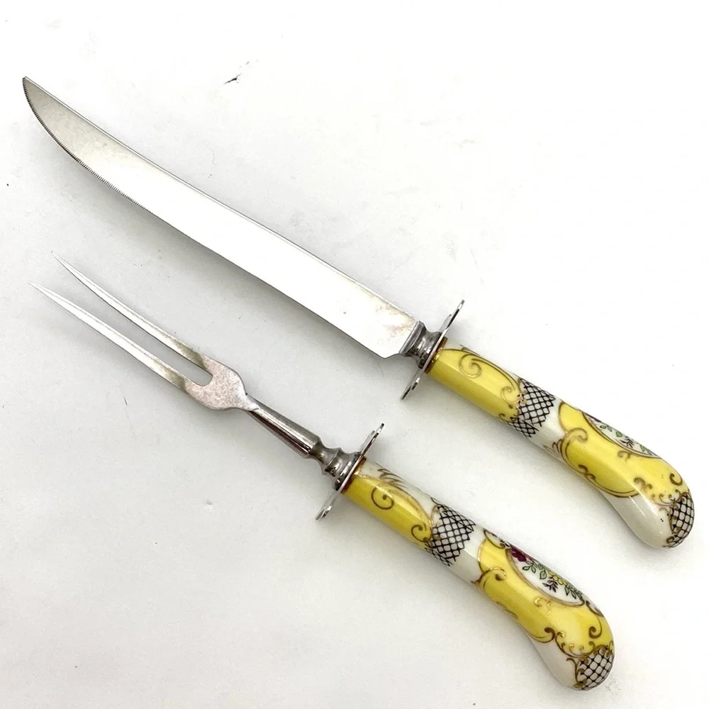 Judson Forged Stainless/Bone China 2-Piece Carving Set Vintage